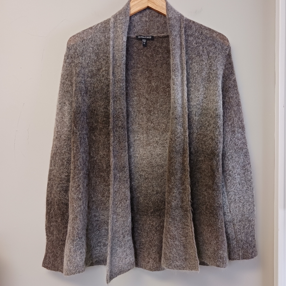 Eileen Fisher Mohair Blend Open Cardigan Brown Gray Ombre Size XS